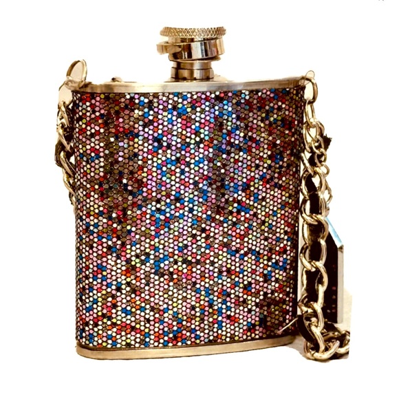 Stainless Steal Sequined Metal Flask With Chain By Wild Eye Designs 3.5" - Picture 3 of 10